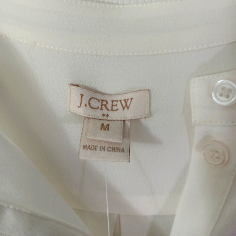 J Crew Long Sleeve Shirt Top Ivory Medium Tunic Sheer Loose Fit New Hi Low - Picture 2 of 15